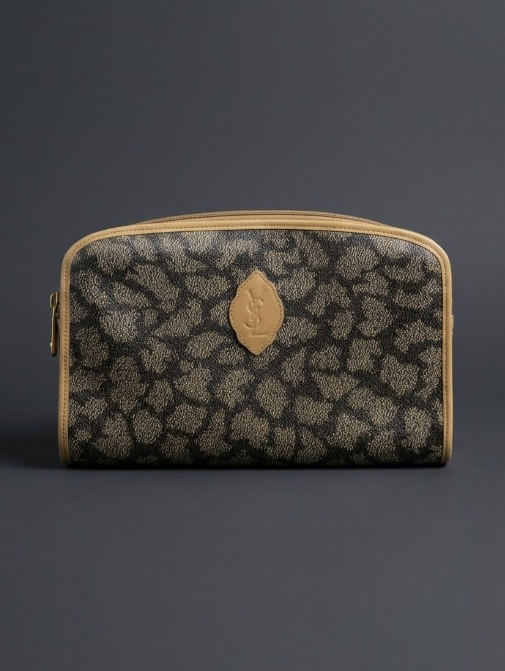 Yves Saint Laurent Black and Tan Patterned Wristlet Clutch